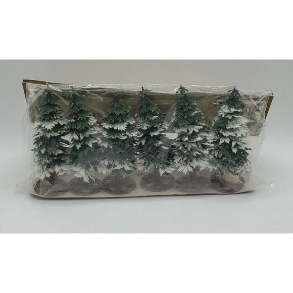 Vintage 6 Plastic Snow Cap Trees Deco by  Pine & Holly Decoration NIP Hong Kong - Picture 3 of 7